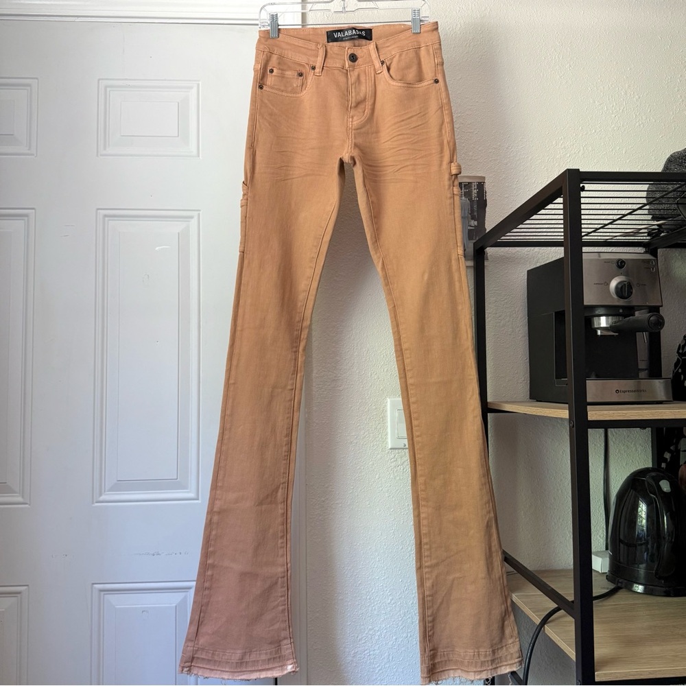 VALABASAS peach‎ orange denim cotton blend bootcut long inseam jeans boot cut